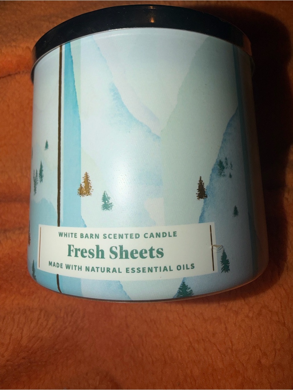 White Barn Fresh Sheets Candle - Light Blue and Gold Accent